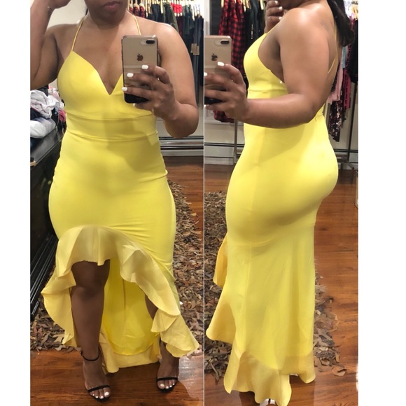Brand new - Yellow ruffle body on hi-low dress, various sizes - Picture 2 of 2
